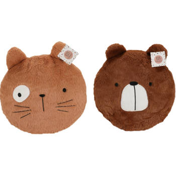 Dieren sierkussens - set 2x - kinderkamer - beer/kat - 30 cm - polyester - Sierkussens