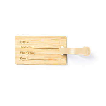 Kofferlabel van bamboe - beige - 9 x 5 cm - reiskoffer/handbagage labels - Bagagelabels