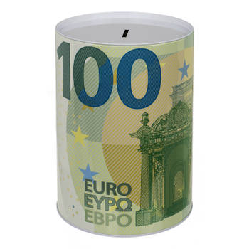 Out of the Blue Spaarpot 100 Euro bankbiljet - metaal - 22 x 15 cm - Kind/volwassenen - XXL-size - Spaarpotten