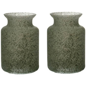 Bloemenvaas Dubai - 2x - groen graniet - glas - D14 x H20 cm - Vazen