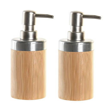 2x stuks zeeppompje/dispenser bruin bamboe hout 7 x 17 cm - Zeeppompjes