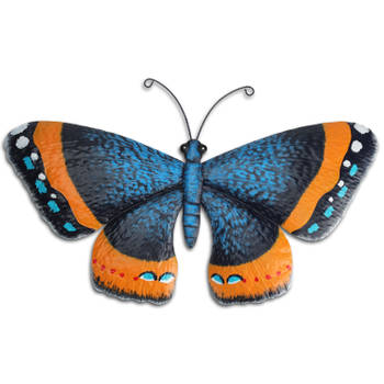 Pro Garden tuin wanddecoratie vlinder - metaal - oranje - 44 x 28 cm - Tuinbeelden
