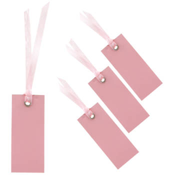 Santex cadeaulabels met lintje - set 48x stuks - roze - 3 x 7 cm - naam tags - Cadeauversiering