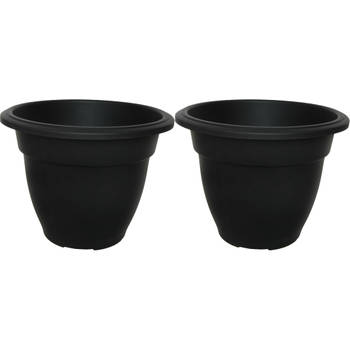 Whitefurze Buiten plantenpot/bloempot - 2x - zwart - kunststof - D20 x H16 cm - Plantenpotten