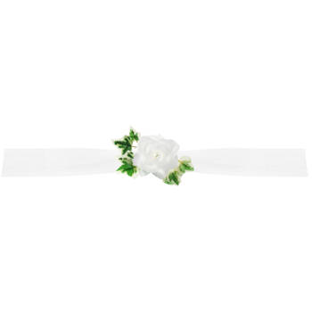 PartyDeco trouwauto lint roosjes - Bruiloft - wit met groen blad - just married - Feestdecoratievoorwerp