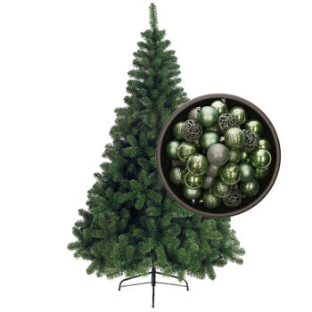Bellatio Decorations kunst kerstboom 120 cm met kerstballen salie groen - Kunstkerstboom