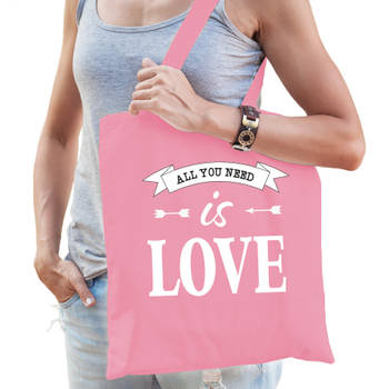 Bellatio Decorations Gay Pride tas - katoen - 42 x 38 cm - roze - LHBTI - love - Feest Boodschappentassen