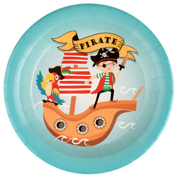 Santex feest wegwerpbordjes - piraat - 10x stuks - 23 cm - blauw/bruin - Feestbordjes