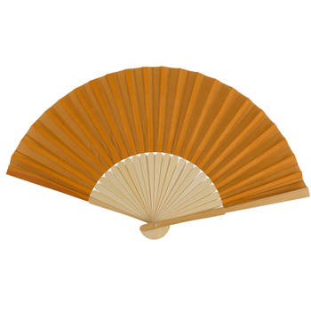Spaanse handwaaier - pastelkleuren - cognac bruin - bamboe/papier - 21 cm - Verkleedattributen