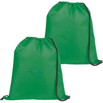 Gymtas/lunchtas/zwemtas met rijgkoord - 2x - voor kinderen - groen - 35 x 41 cm - Rugzak