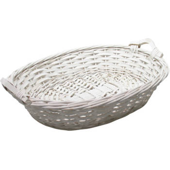 Broodmand ovaal - wit - 43 x 33 x 9 cm - mandje rotan/riet - broodmand