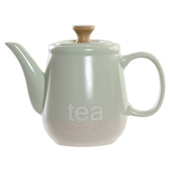 Items Kitchen Theepot Ceylon - keramiek/hout - 1000 ml - groen/beige - Theepotten