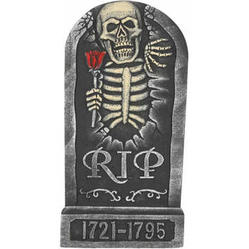 Horror kerkhof decoratie grafsteen RIP skelet met roos 32 x 65 cm - Feestdecoratievoorwerp