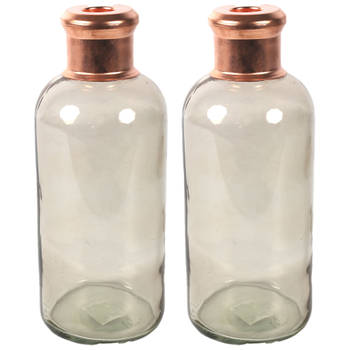 Countryfield Bloemenvaas Firm Bottle - 2x - transparant beige/koper - glas - D11 x H27 cm - Vazen