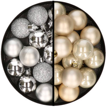 36x stuks kunststof kerstballen zilver en champagne 3 en 4 cm - Kerstbal