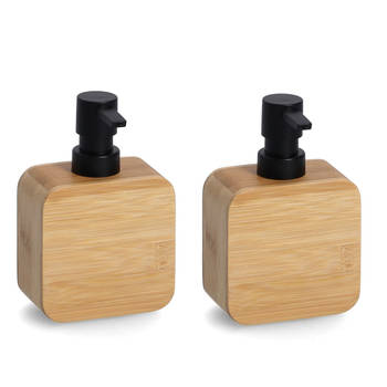 Set van 2x Zeeppompje/dispenser bamboe hout 10 x 15 cm - luxe kwaliteit - Zeeppompjes