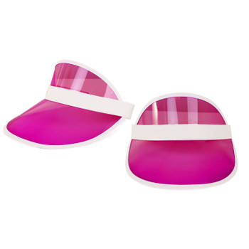 Verkleed zonneklep/sunvisor - 2x - voor volwassenen - roze/wit - Carnaval hoed - Verkleedhoofddeksels