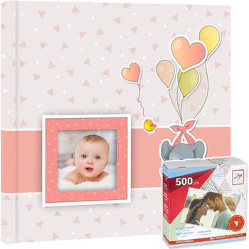 Fotoboek/fotoalbum Pierre baby meisje met 30 paginas roze 32 x 32 x 3,5 cm inclusief plakkers - Fotoalbums