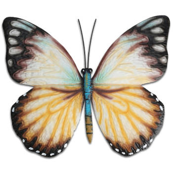 Pro Garden tuin wanddecoratie vlinder - metaal - wit - 31 x 23 cm - Tuinbeelden
