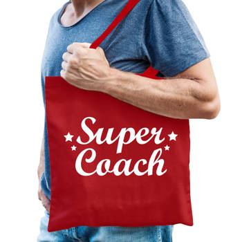 Bellatio Decorations cadeau tas voor coach/trainer - katoen - 42 x 38 cm - super coach - Feest Boodschappentassen