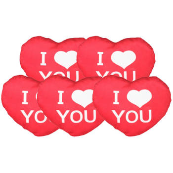 Sierkussentje Valentijn/I Love You hartje vorm - 5x - rood - 12 cm - Knuffelkussen
