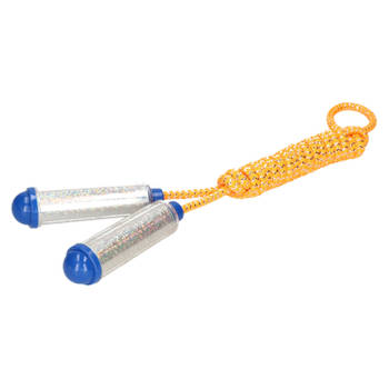Springtouw - met kunststof handvatten - geel/zilver - 210 cm - speelgoed - Springtouwen