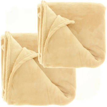 Fleece dekens/plaids Claudi 2 stuks 150 x 200 cm - goudgeel - Plaids