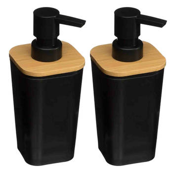 2x Stuks Zeeppompjes/zeepdispensers van kunststeen - zwart - 300 ml - Zeeppompjes