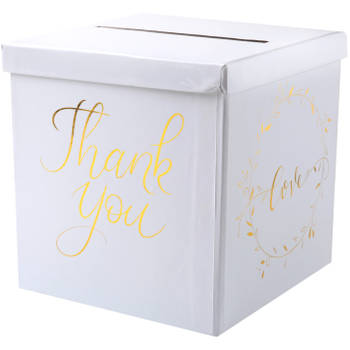 Enveloppendoos thank you - Bruiloft - wit/goud - karton - 20 x 20 cm - Feestdecoratievoorwerp