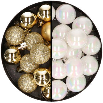 36x stuks kunststof kerstballen goud en parelmoer wit 3 en 4 cm - Kerstbal