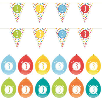 Leeftijd verjaardag 3 jaar geworden feestpakket vlaggetjes/ballonnen - Feestpakketten