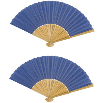 Spaanse handwaaier - 4x - special colours - staalblauw - bamboe/papier - 21 cm - Verkleedattributen