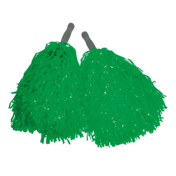 Funny Fashion Cheerballs/pompoms - set van 2x - groen - met franjes en stick handgreep - 25 cm - voor kinderen - Verklee