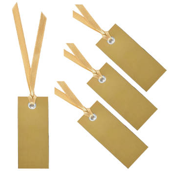 Santex cadeaulabels met lintje - set 120x stuks - goud - 3 x 7 cm - naam tags - Cadeauversiering