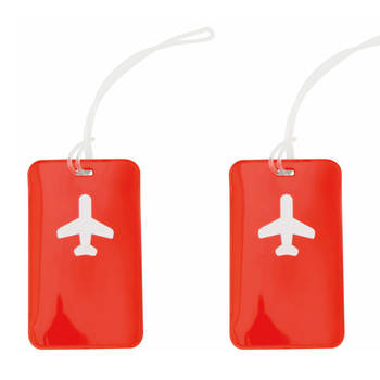 Kofferlabel van kunststof - 2x - rood - 11 x 7 cm - reiskoffer/handbagage labels - Bagagelabels