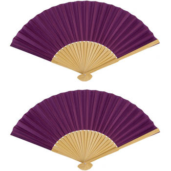 Spaanse handwaaier - 4x - special colours - aubergine paars - bamboe/papier - 21 cm - Verkleedattributen
