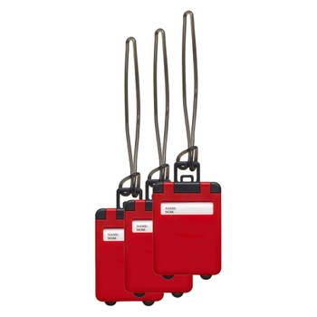 Kofferlabel Jenson - 3x - rood - 8 x 5.5 cm - reiskoffer/handbagage label - Bagagelabels