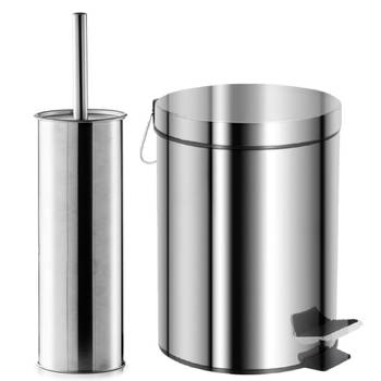 Zeller Badkamer/toilet accessoires - WC-borstel/pedaalemmer 5L- zilver - Toiletaccessoireset