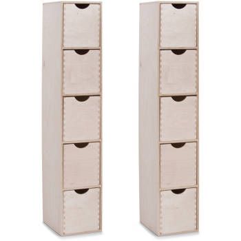 Zeller ladeblok/organizer - 2x - 5 lades - 21 x 18 x 87 cm - hout - Ladeblok