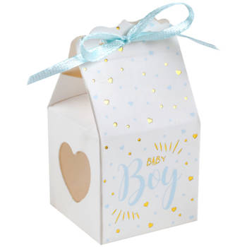 Santex cadeaudoosjes baby boy - Babyshower bedankje - 6x stuks - wit/blauw - 4 cm - zoon - Cadeaudoosjes