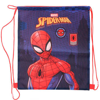 Marvel Spiderman gymtas/rugzak/rugtas voor kinderen - blauw/rood - polyester - 40 x 35 cm - Gymtasje - zwemtasje