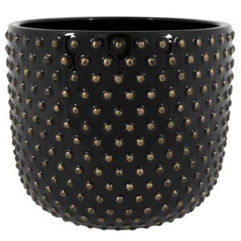 Ter Steege Plantenpot/bloempot Luxery Spike - keramiek - zwart - Bolletjes motief - D15 x H13 cm - Plantenpotten