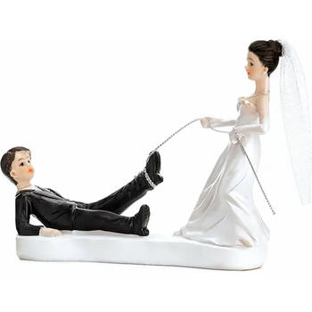 Trouwfiguurtje/caketopper bruidspaar - bruid en bruidegom met touw - Bruidstaart figuren - 13 cm - Taartdecoraties