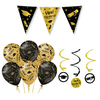 Paperdreams Geslaagd thema party versiering set You did it - Vlaggenlijn/hang deco/12x ballonnen - Feestpakketten