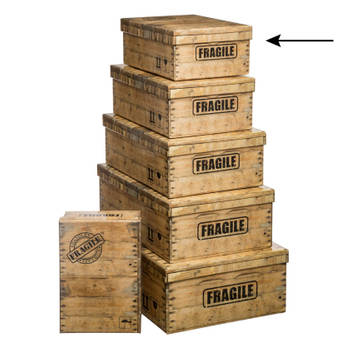 5Five Opbergdoos/box - 2x - houtkleur - L32 x B21.5 x H12 cm - Stevig karton - Woodybox - Opbergbox