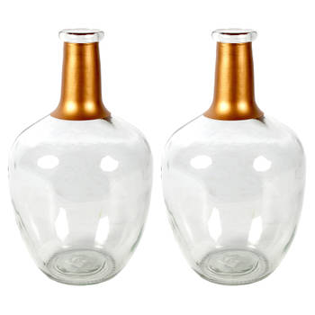 Countryfield Bloemenvaas Firm Big Bottle - 2x - helder transparant/koper - glas - D18 x H30 cm - Vazen