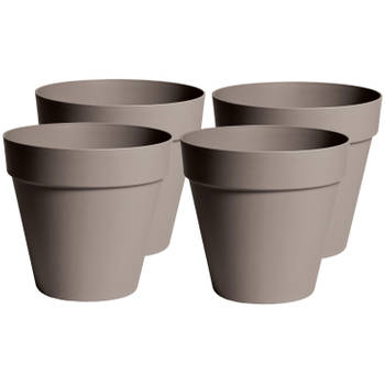 Mega Collections Plantenpot/bloempot - 4x - kunststof - taupe bruin - D20 x H17 cm - Plantenpotten