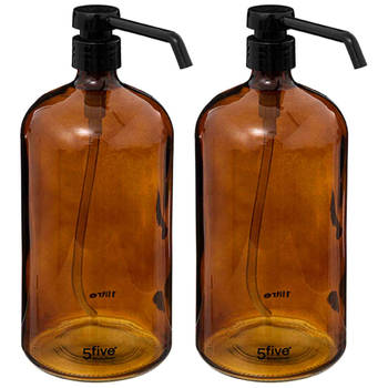 2x Stuks Zeeppompjes/zeepdispensers van glas - bruin - 1 liter - Zeeppompjes