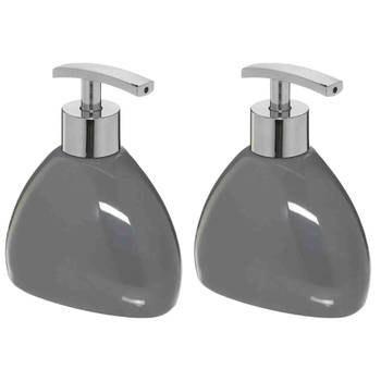 2x Stuks Zeeppompjes/zeepdispensers van keramiek - grijs - 300 ml - Zeeppompjes