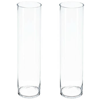 Atmosphera bloemenvaas - 2x - Cilinder model - transparant - glas - H50 x D15 cm - Vazen